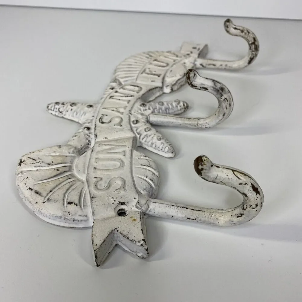 Beachy Cast Iron Key Hook Sun‎ Sand Fun Beach Shell Starfish Chippy Nautical
